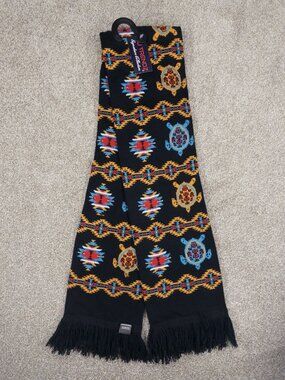 Southwest Native American Indian Navajo Print Knit Scarf Black